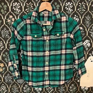 Boys Crewcuts Green Flannel Button Down Shirt